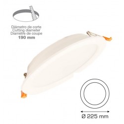 Downlight LED Redondo 225mm Blanco 24W, Corte 190mm. para Techos Lamas